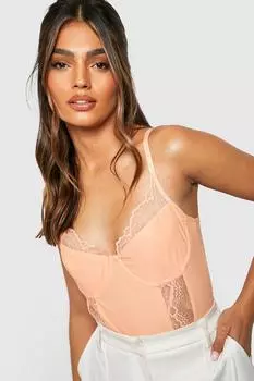 Кружевное боди Boohoo, мандариновый