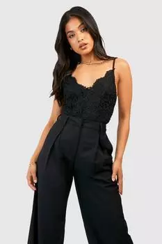 Кружевное боди petite premium с гребными краями и стрелками Boohoo, черный