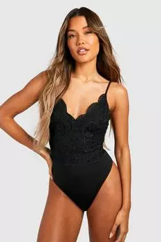 Кружевное боди премиум Boohoo, черный