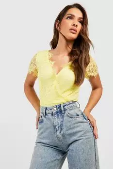 Кружевное боди премиум ресницы Boohoo, лемон