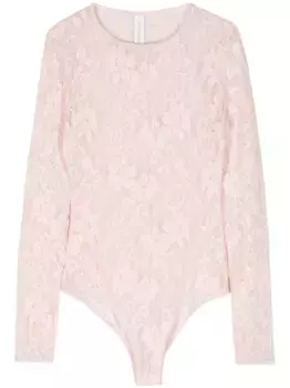 Кружевное боди с длинными рукавами ZIMMERMANN, розовый