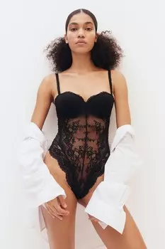 Кружевное боди с мягкой чашкой H&M, черный