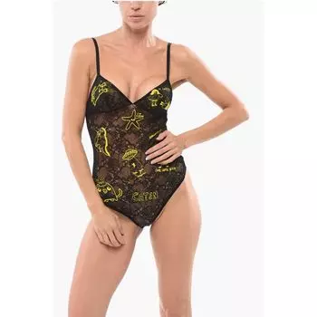 Кружевное боди с вышивкой по всей поверхности Dsquared2, Black