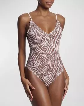 Кружевное боди с высоким вырезом и животным принтом Hanky Panky, цвет Hide And Seek