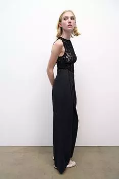 Кружевное боди со собранными деталями ZARA, черный