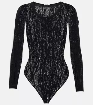 Кружевное боди со змеиным принтом WOLFORD, черный