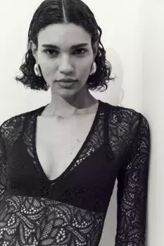 Кружевное боди-стринги H&M, черный