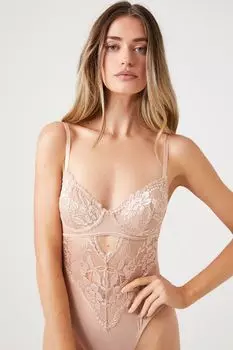 Кружевное боди Тедди с вырезами на косточках Forever 21, коричневый