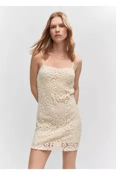 Кружевное короткое платье Mango, экрю