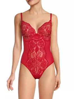 Кружевное корректирующее боди Wolford, красный