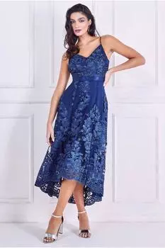 Кружевное миди без рукавов с глубоким подолом Goddiva, темно-синий