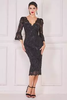 Кружевное миди с фестонами Goddiva, черный