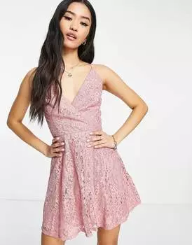 Кружевное мини-платье для выпускного вечера со шнуровкой сзади ASOS DESIGN