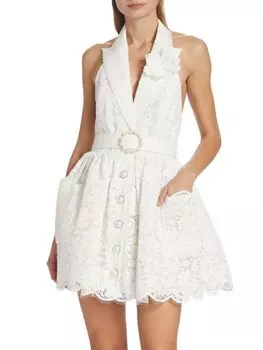 Кружевное мини-платье High Tide Tuxedo с бретелькой на бретельках Zimmermann, слоновая кость