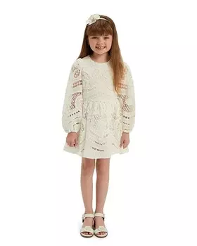 Кружевное мини-платье Margot для маленьких девочек Bardot, связанное крючком - Little Kid, Big Kid Bardot Junior, белый