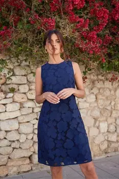 Кружевное мини-платье прямого кроя Ro&Zo, синий