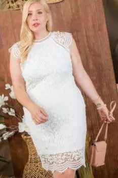 Кружевное мини-платье реглан с застежкой-молнией сзади FASHNZFAB, белый
