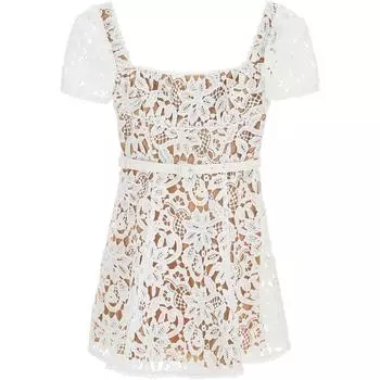 Кружевное мини-платье с автопортретом Self-portrait, белый