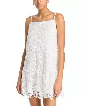 Кружевное мини-платье с заниженной талией - эксклюзив AQUA, белый