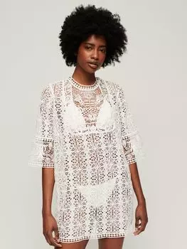 Кружевное мини-платье Superdry Beach Cover Up, цвет: экрю