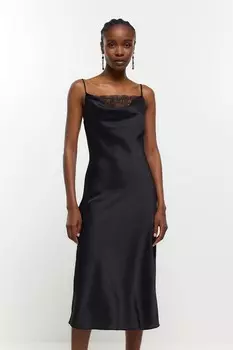 Кружевное нижнее платье с драпированным вырезом River Island, черный