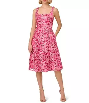 Кружевное платье без рукавов Adrianna Papell в тон с квадратным вырезом, розовый