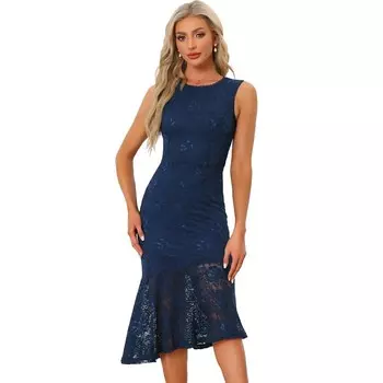 Кружевное платье без рукавов для женщин Коктейльные платья-футляры с асимметричным подолом и оборками ALLEGRA K, цвет Dark Blue