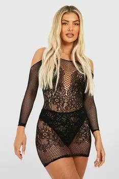 Кружевное платье-чулок ко Дню святого Валентина boohoo, черный