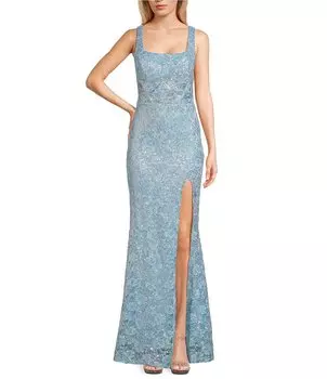 Кружевное платье City Vibe с круглым вырезом, синий