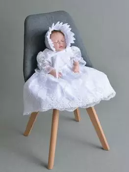 Кружевное платье для крещения Платье для крещения и чепчик Cinda, белый