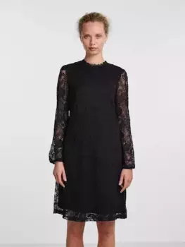Кружевное платье из кусочков "PCOLLINE LS LACE DRESS NOOS BC" Pieces, черный