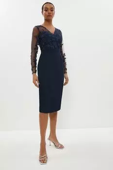 Кружевное платье-карандаш с V-образным вырезом Coast, темно-синий
