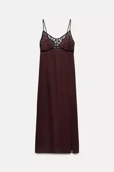 Кружевное платье-комбинация ZARA, бордо