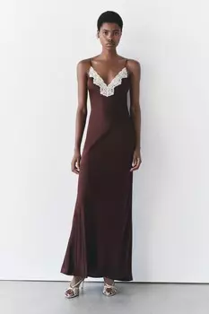 Кружевное платье-комбинация ZARA, бордовый