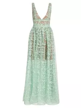 Кружевное платье макси Megan Bronx and Banco, бирюзовый