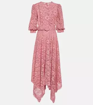 Кружевное платье макси с поясом COSTARELLOS, розовый