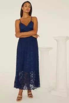 Кружевное платье мидакси с бретелями Oasis, темно-синий