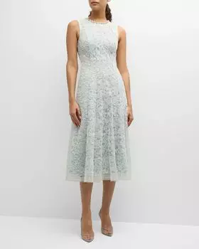 Кружевное платье миди без рукавов со шнуровкой Self-Portrait, цвет Green