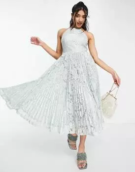 Кружевное платье миди цвета шалфейного цвета со складками ASOS DESIGN