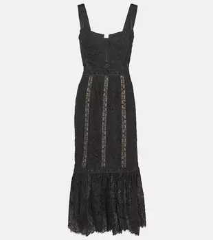 Кружевное платье миди из смесового хлопка SELF-PORTRAIT, черный