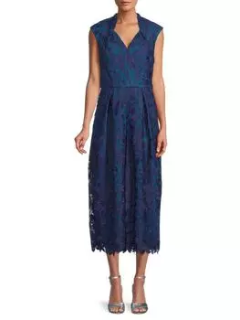 Кружевное платье миди Kay Unger с волнистым низом mackenzie, голубой