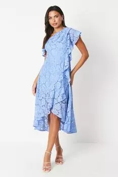 Кружевное платье миди на плечах с рюшами и оборками Coast, синий