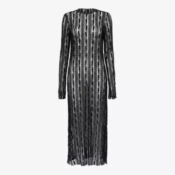 Кружевное платье миди с длинными рукавами и полосатым узором Uma Wang, черный