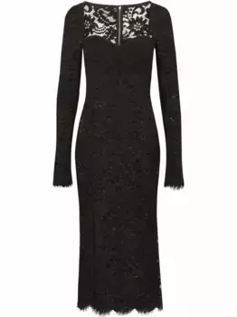 Кружевное платье миди с фестонами DOLCE & GABBANA, черный