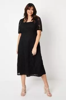 Кружевное платье миди с квадратным вырезом Curve Dorothy Perkins, черный