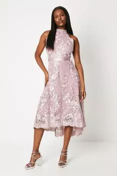 Кружевное платье миди с высоким и низким подолом Coast, розовый