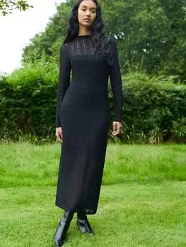 Кружевное платье миди с высоким воротом Ro&Zo, черный