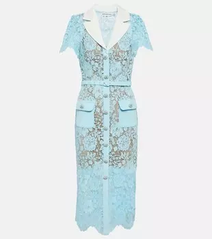 Кружевное платье миди SELF-PORTRAIT, синий