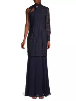 Кружевное платье Mikael Aghal с завязками на воротнике, navy