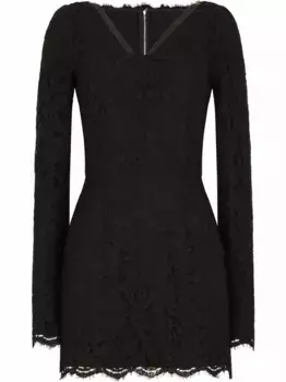 Кружевное платье мини с длинными рукавами DOLCE & GABBANA, черный